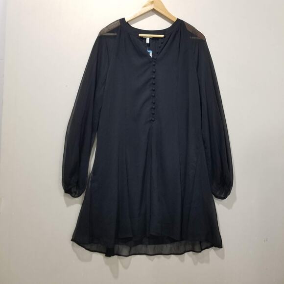 Joie Dress Womens Large Black Balloon Sleeve Caviar Polyester Button Front NWT - Picture 4 of 13